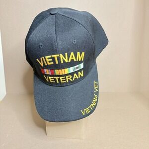 Vietnam Veteran Adjustable Baseball Cap Black Embroidered Ribbon Bar Vietnam Vet